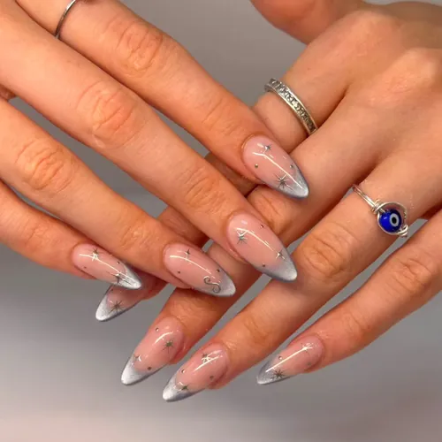 Hand-drawn french tip nails by The Nail Bar, Farnworth, Bolton