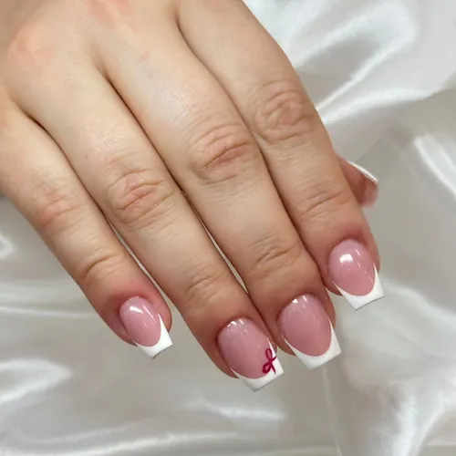 Hand-drawn french tip nails by The Nail Bar, Farnworth, Bolton