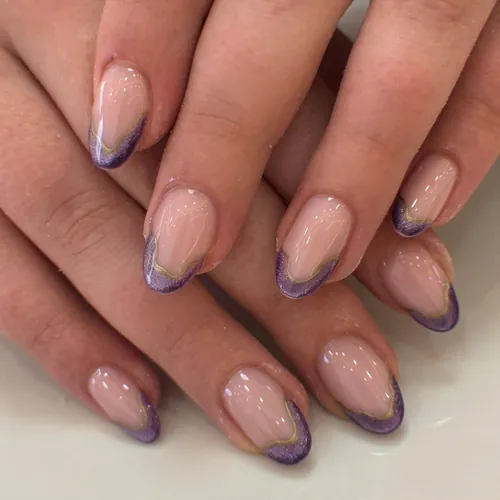 Hand-drawn french tip nails by The Nail Bar, Farnworth, Bolton