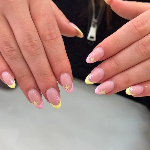 Hand-drawn french tip nails by The Nail Bar, Farnworth, Bolton